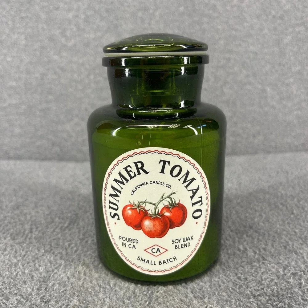 Leoben Company Summer Tomato Candle 9oz Green Glass Apothecary Jar Soy Wax Blend